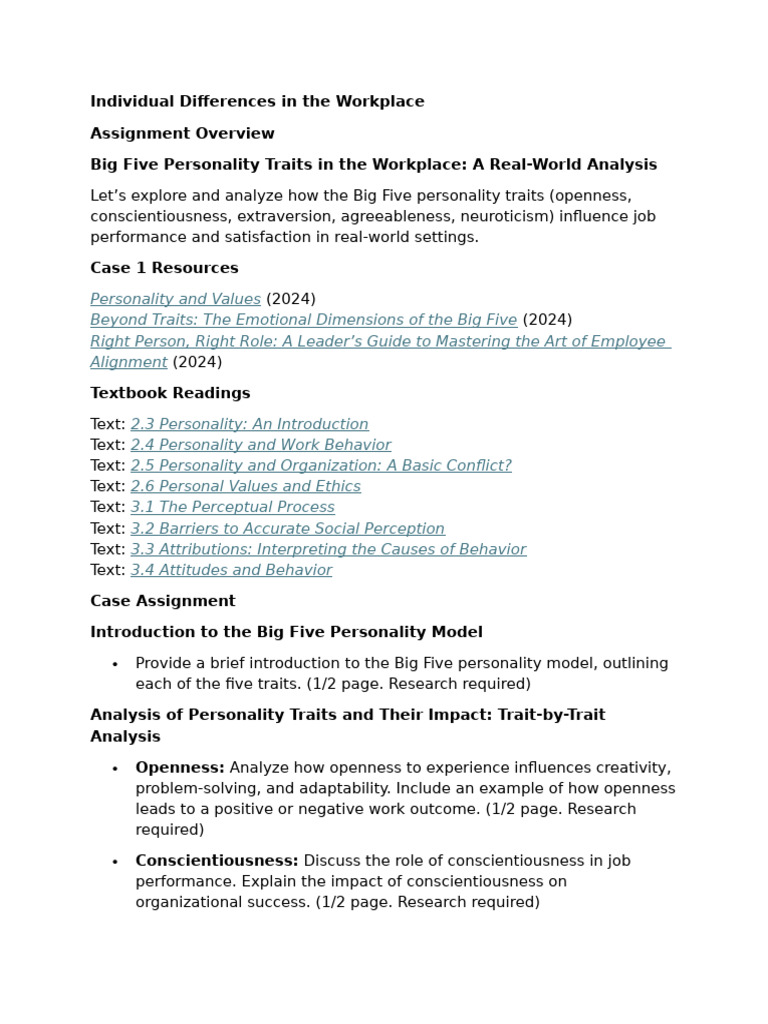 Big Five Personality Traits in the Workplace | PDF | Psychology ...