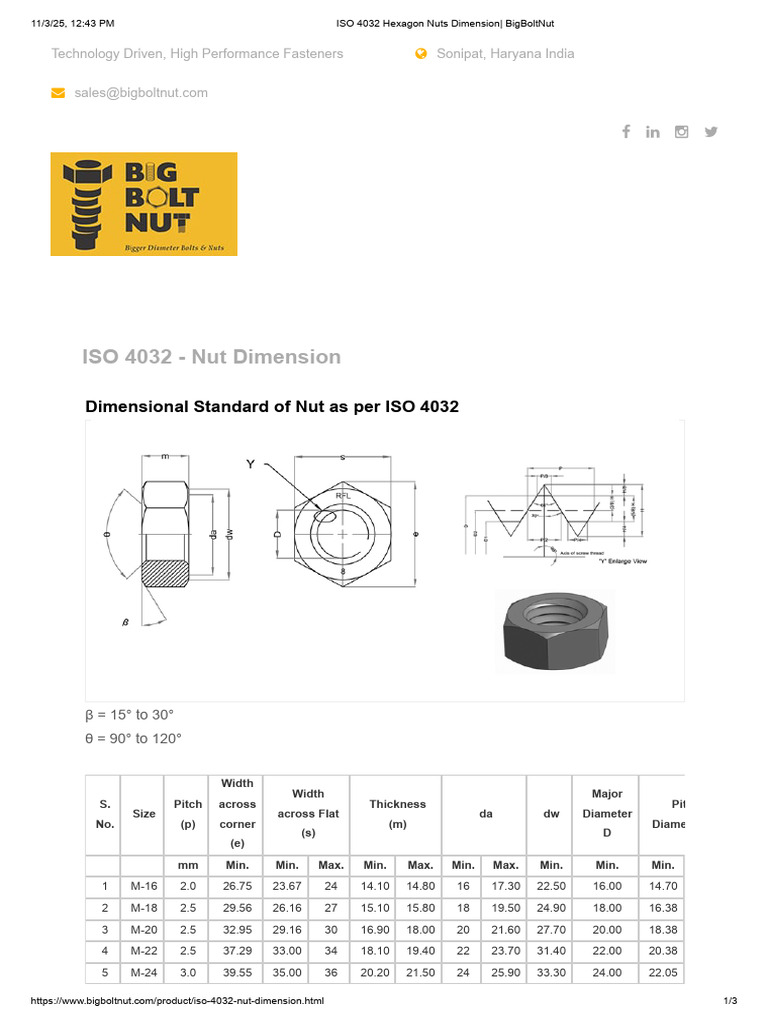 ISO 4032 Hexagon Nuts Dimension_ BigBoltNut | PDF | Screw | Nut (Hardware)