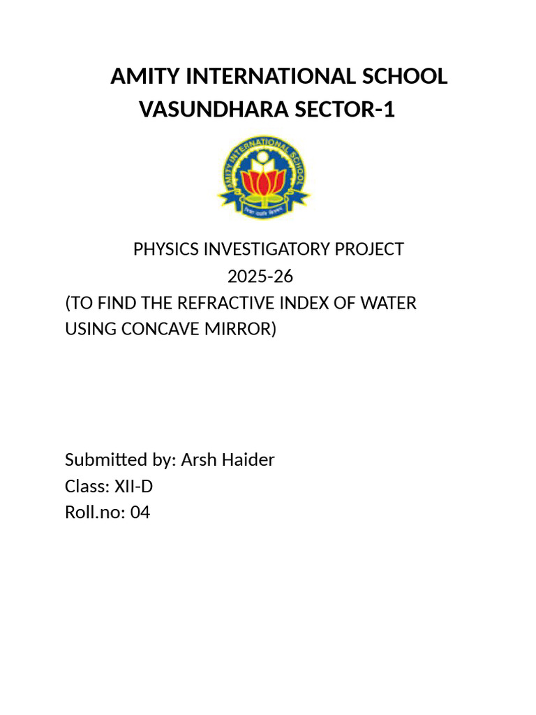 Refractive Index of Water Experiment | PDF | Mirror | Optics