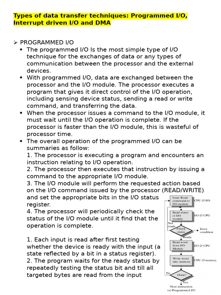 Data Transfer Techniques: I/O Methods Explained | PDF | Input/Output ...