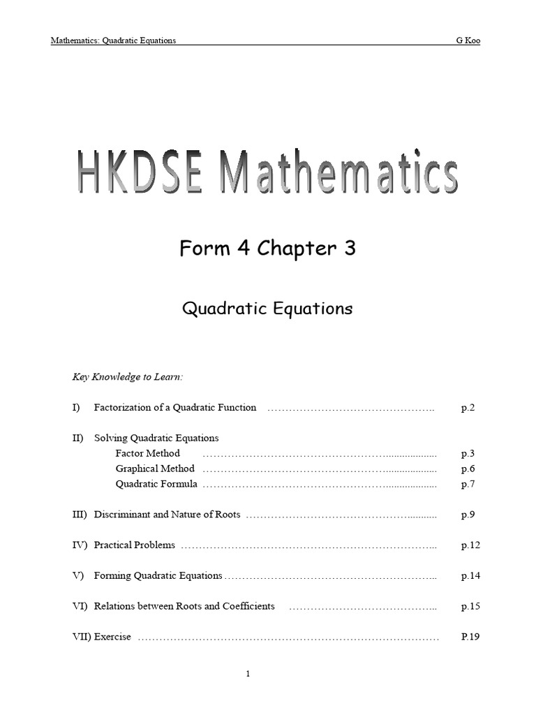 Maths Notes F4 Ch03 Quadratic Equations1 - S | PDF | Quadratic Equation ...