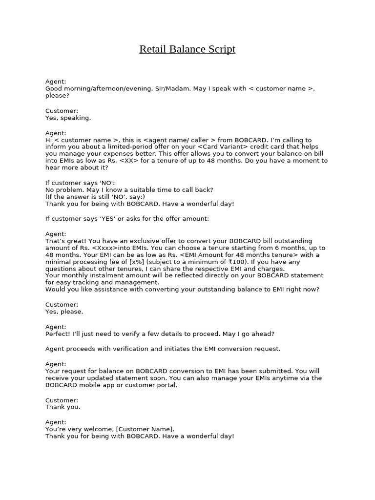 BOBCARD EMI Conversion Call Script | PDF | Credit Card | Payments