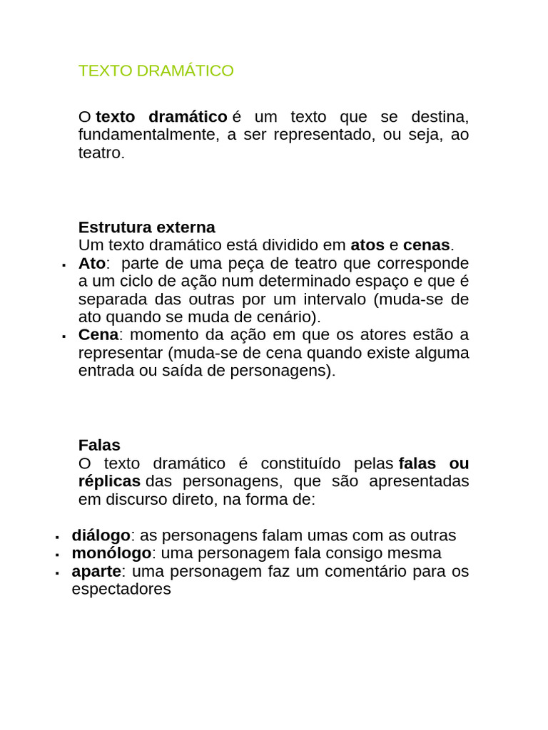 Estrutura e Características do Texto Dramático | PDF