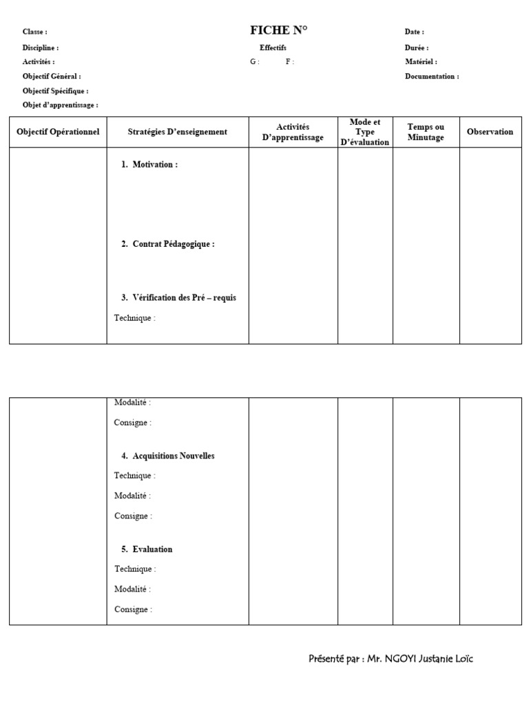 Fiche Pédagogique d'Enseignement | PDF | Apprentissage | Pédagogie