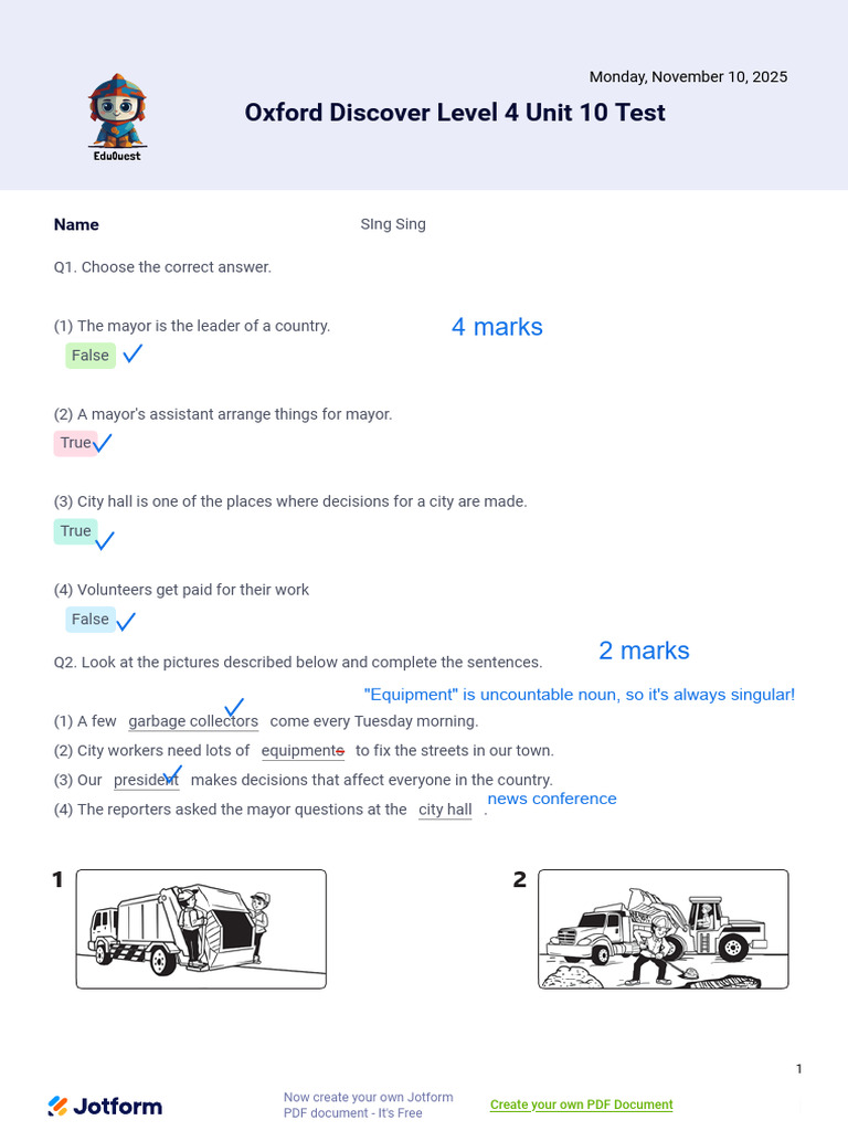 Oxford Discover Level 4 Unit 10 Test | PDF | Language Mechanics | Syntax