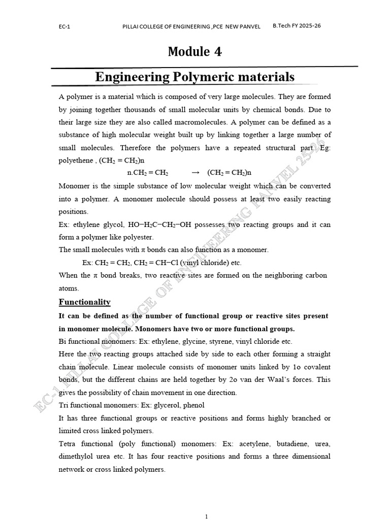 Engineering Polymeric Materials Overview | PDF | Polymers | Polymerization