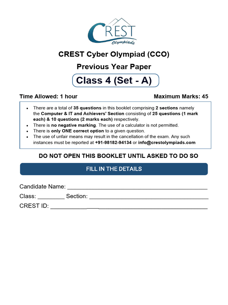 Class 4 CREST Cyber Olympiad Paper | PDF | Computer File | Microsoft Word