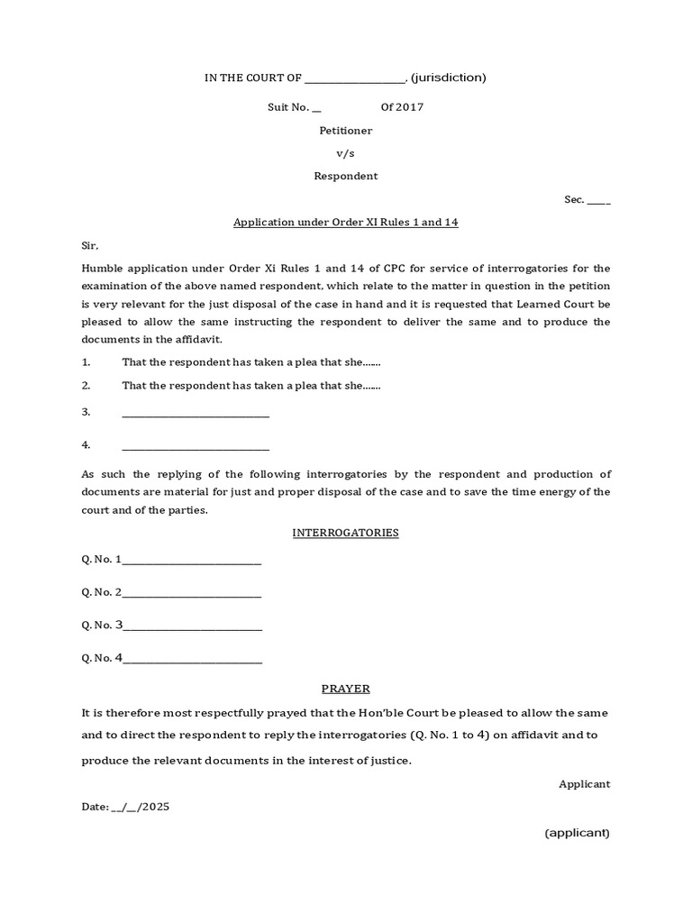 Interrogatories Application Under CPC | PDF