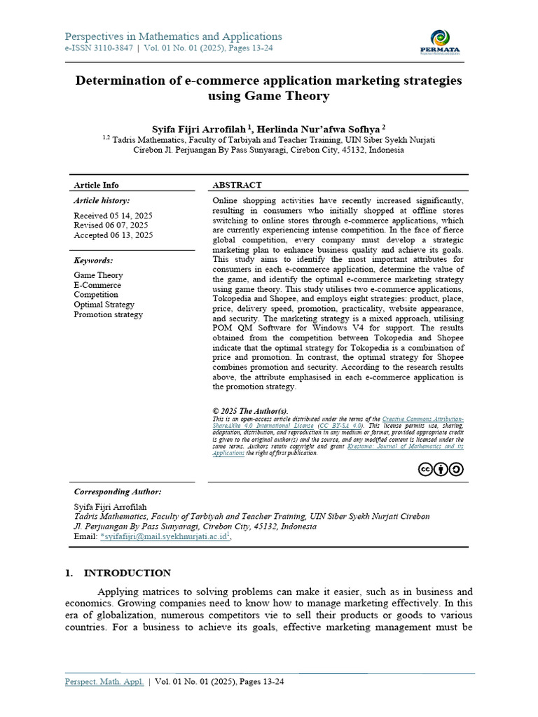 E-Commerce Marketing Strategies via Game Theory | PDF | Sampling ...