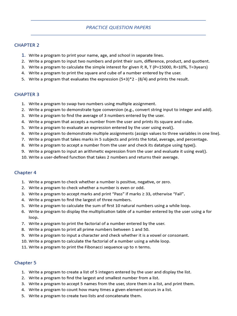 Programming Practice Questions Guide | PDF | Numbers | Elementary ...