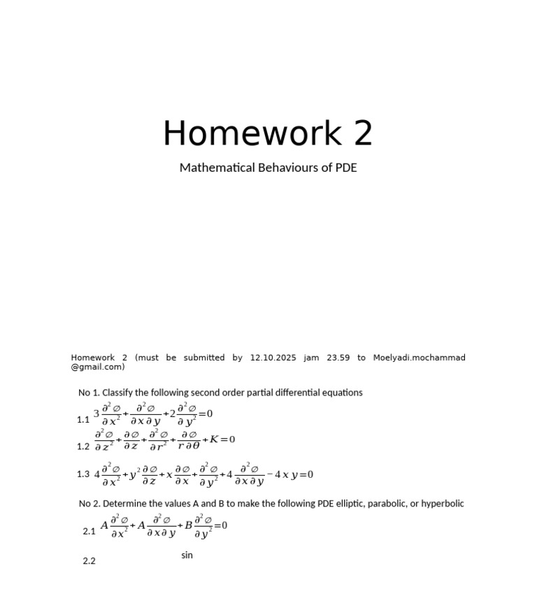 Homework 2 PDE Mathematical Behaviour | PDF