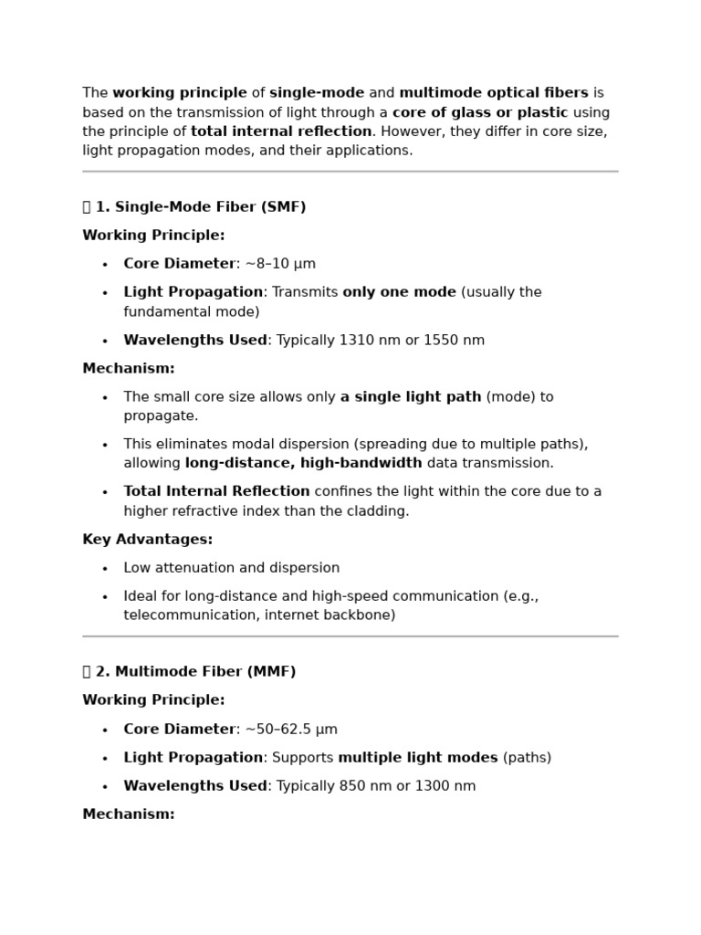 Single-Mode vs Multimode Fiber Optics | PDF | Optical Fiber | Computer ...