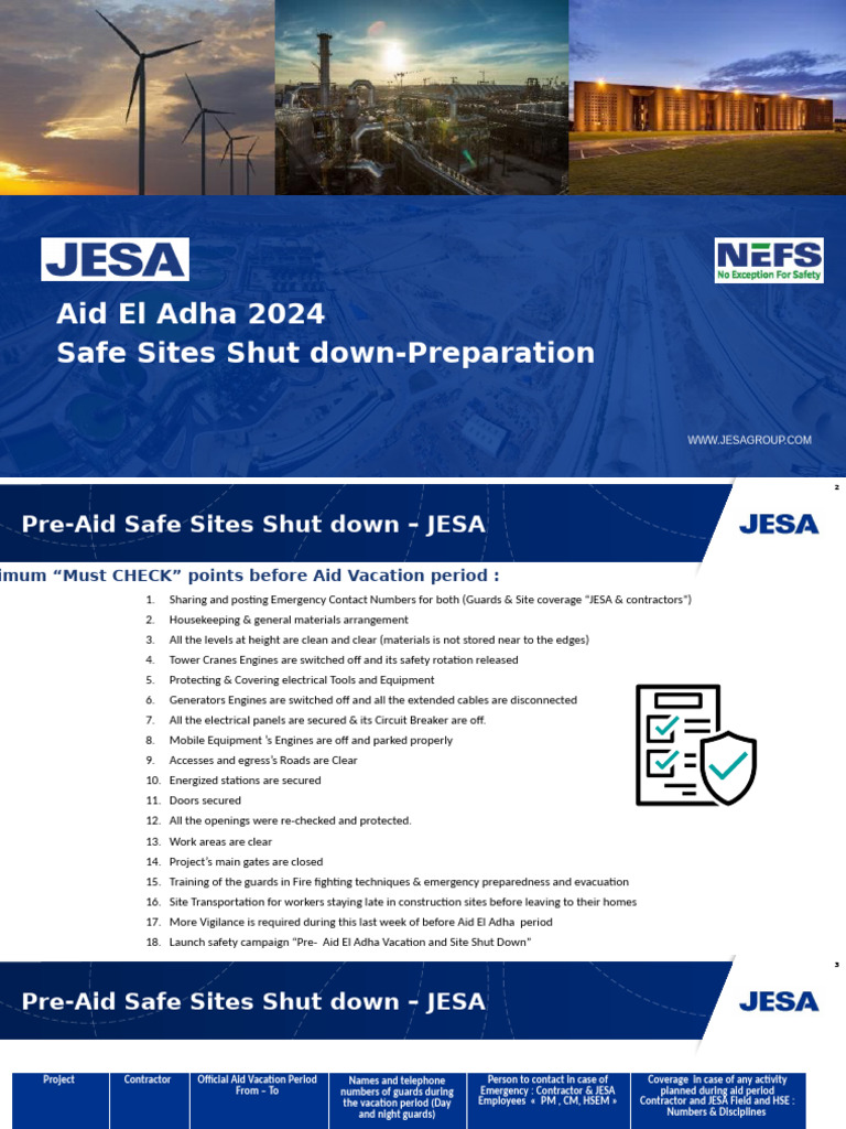 Aid Safe Sites Shut Down Preparation JESA 2024 | PDF