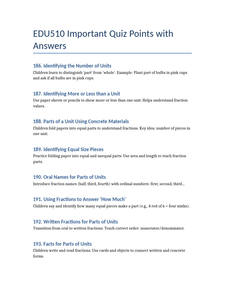 EDU510 Quiz Points Topics 186 to 200 | PDF