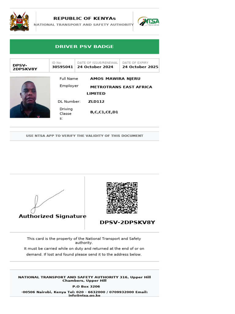 PSV Driver Badge Information Kenya | PDF