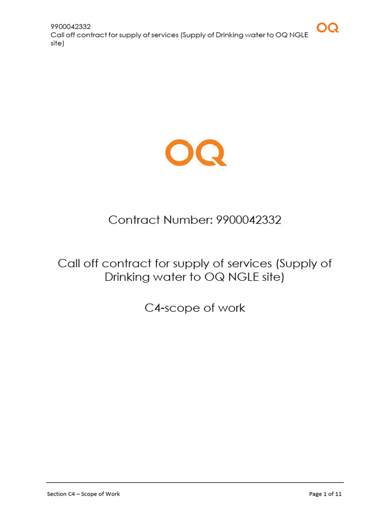 C4 - Call Off Contract For Supply of Drinking Water To OQ-RPI Sites ...