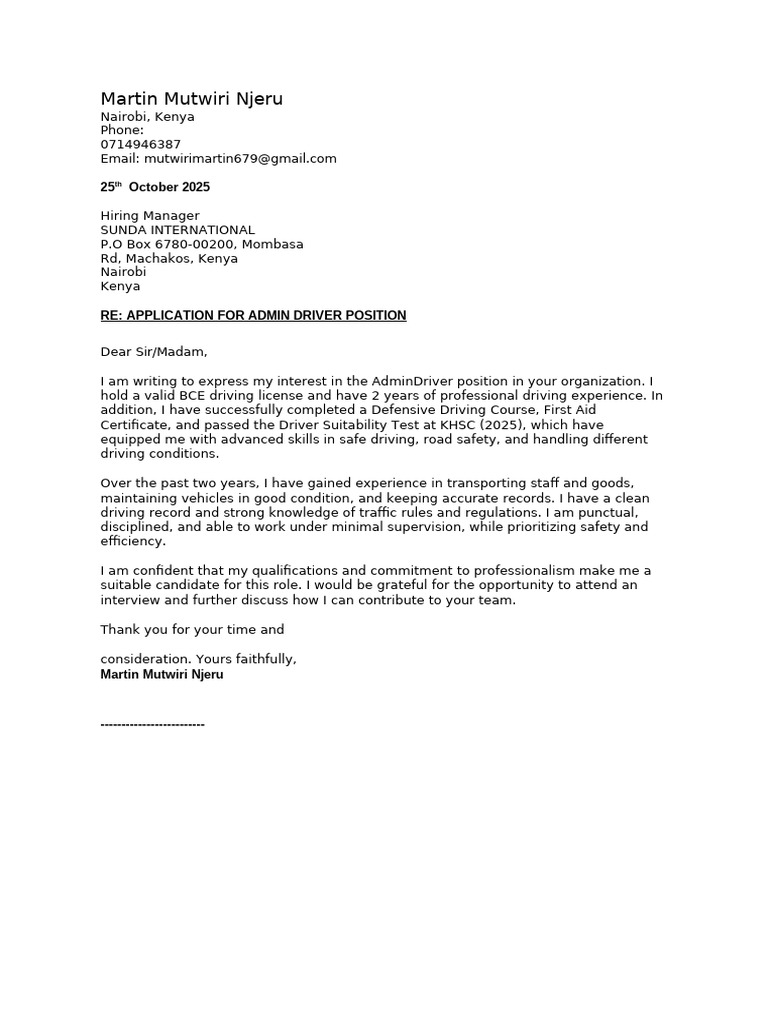 Admin Driver Application - Martin Njeru | PDF | Driving | Kenya