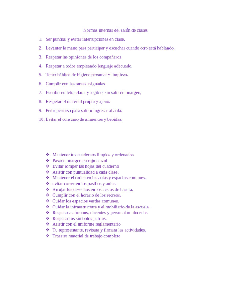 Normas de convivencia en el aula | PDF
