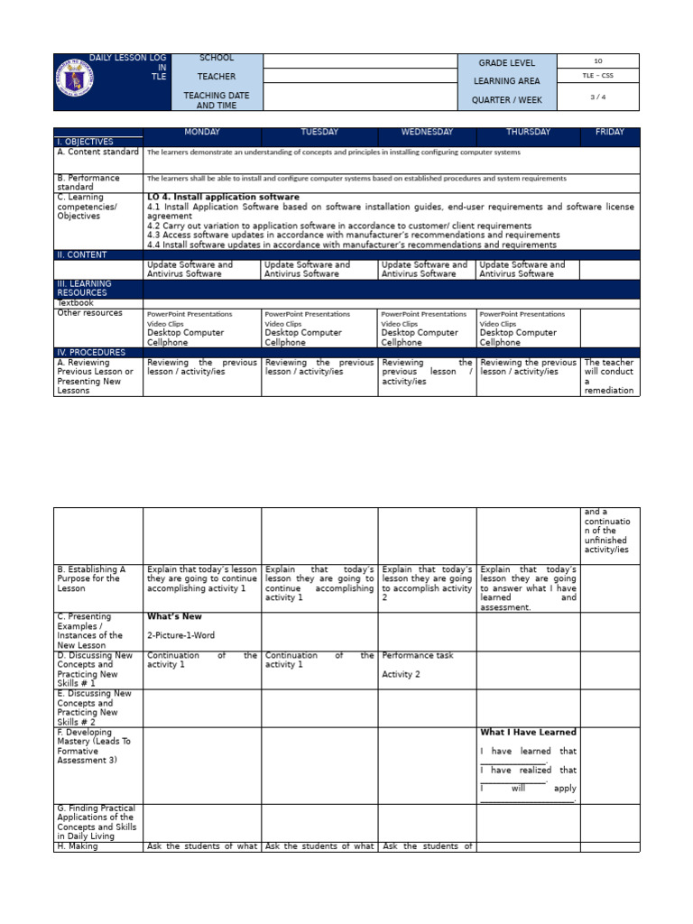 Daily Lesson Log for TLE - CSS | PDF | Learning | Computing