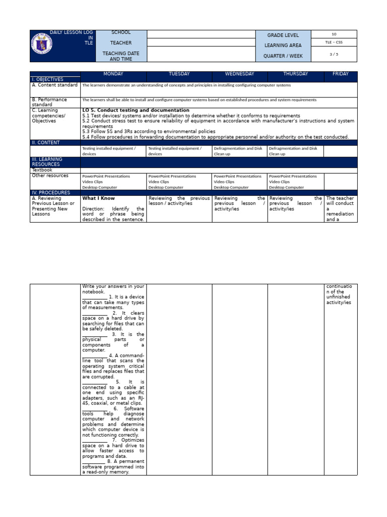 Daily Lesson Log for TLE - CSS | PDF | Computer File | Computing