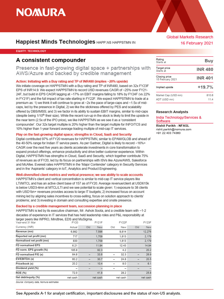 Nomura - Feb 16 - Happiest Minds Technologies | PDF | Cloud Computing ...
