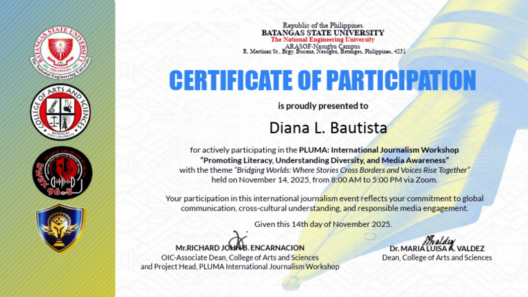 Certificate of Participation: PLUMA Workshop | PDF