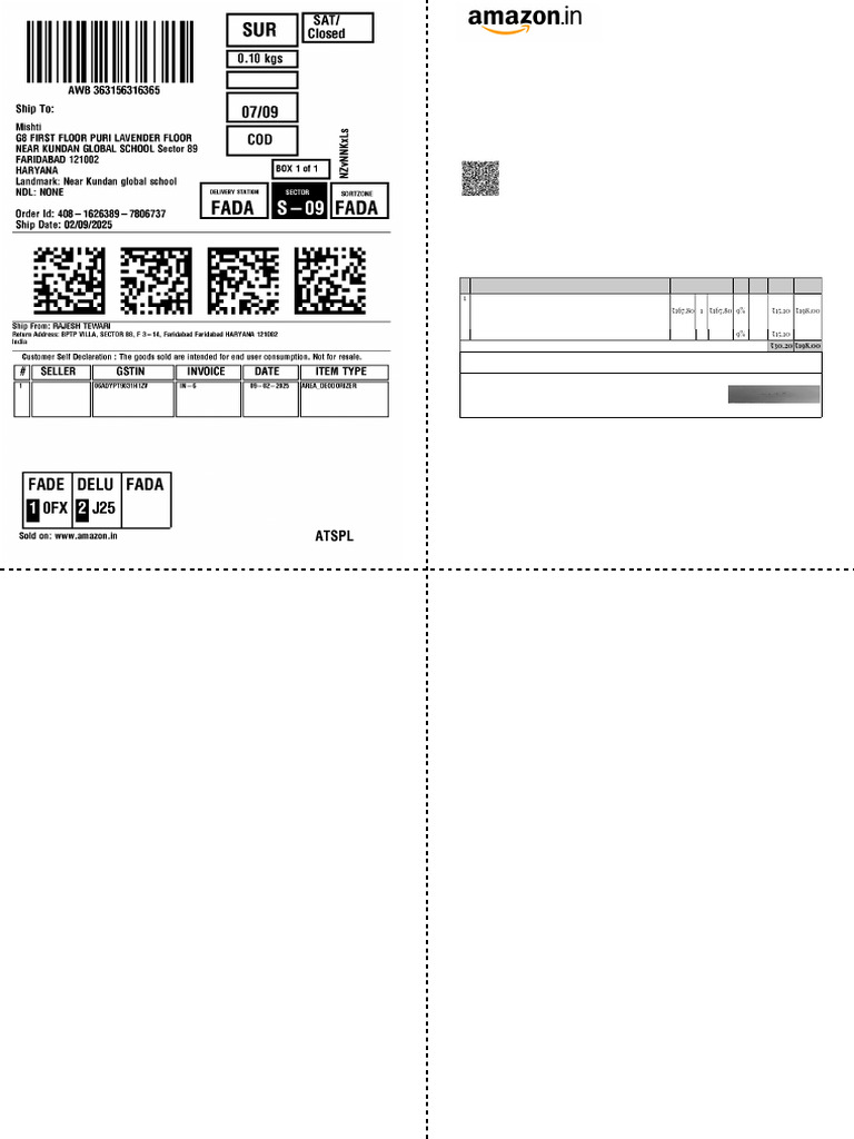 Tax Invoice for Amazon Purchase | PDF | Invoice | Taxes