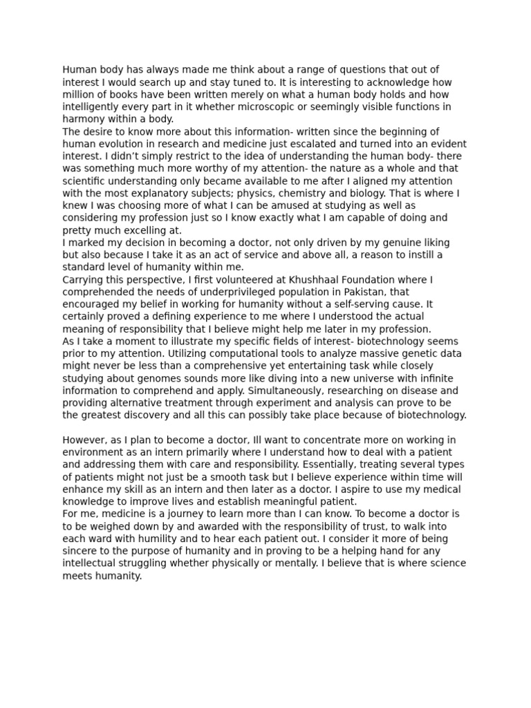 Person Statement | PDF | Physician | Experience