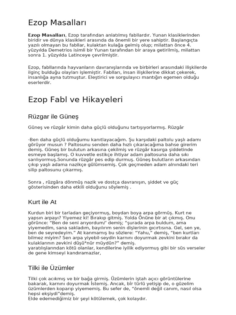 Ezop Masalları | PDF
