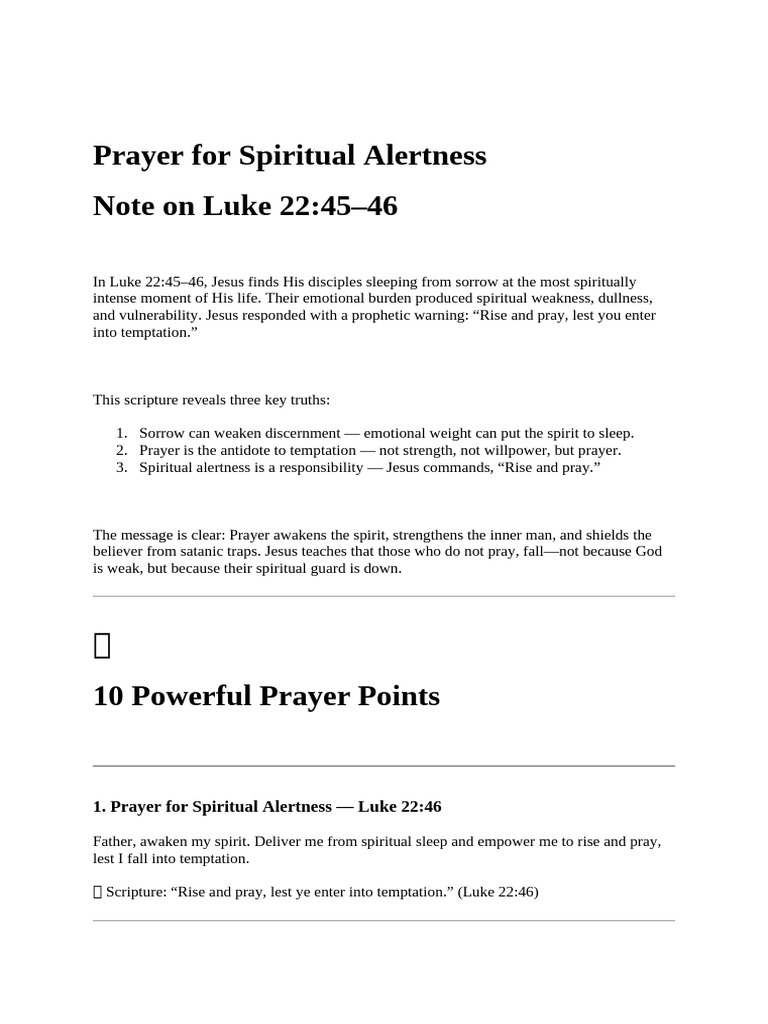 Spiritual Alertness Through Prayer | PDF | Jesus | Christian Belief And ...