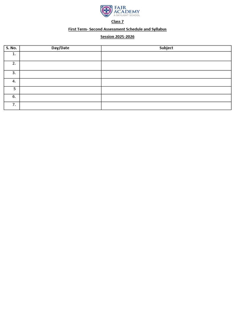 Class 7 Term 1 Assessment Schedule 2025 | PDF