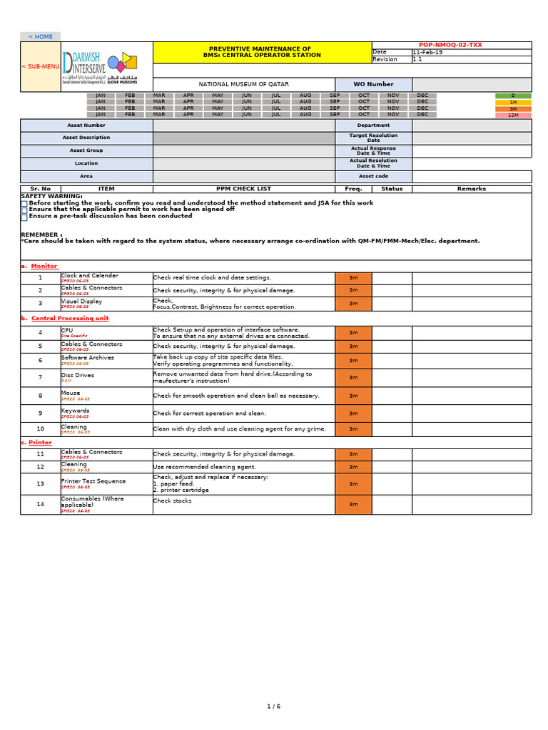 Preventive Maintenance Checklist for BMS | PDF