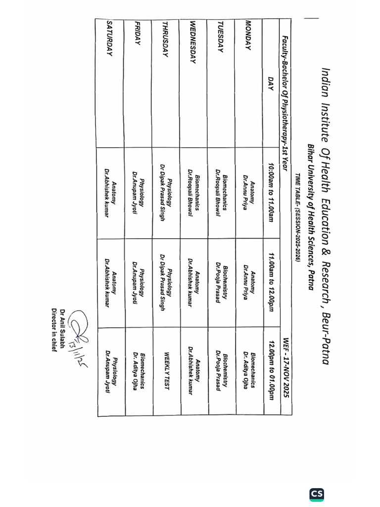 Time Table B.PHT 1st Year | PDF