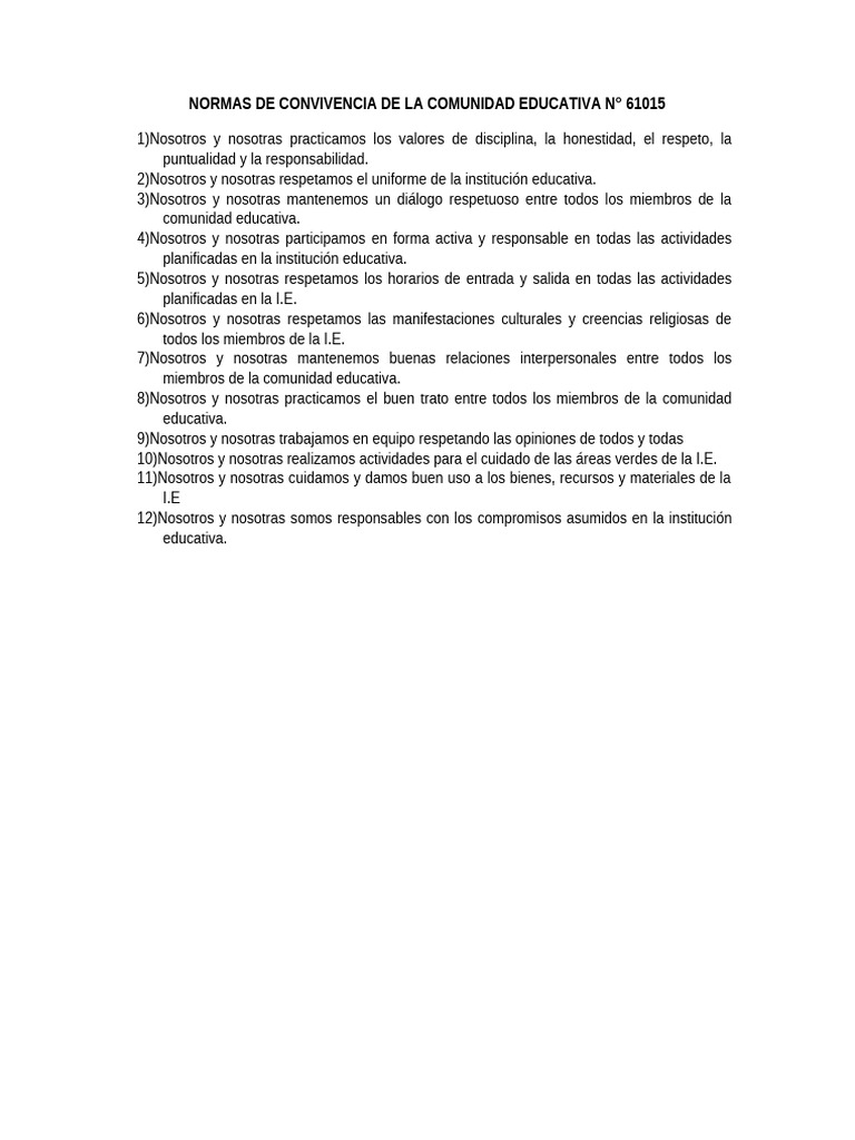 Normas de Convivencia de La Comunidad Educativa N - 021903 | PDF