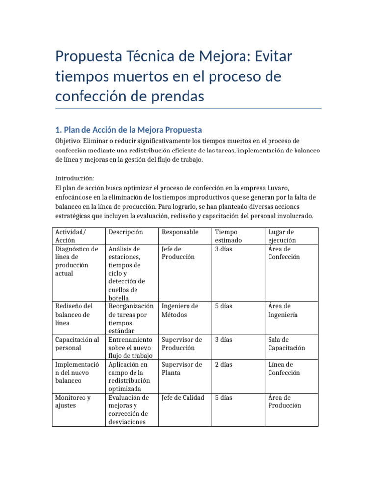 Mejora de Tiempos en Confección Textil | PDF