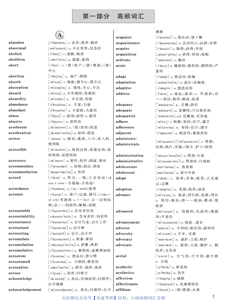 六级高频词汇（带音标）正序版 | PDF