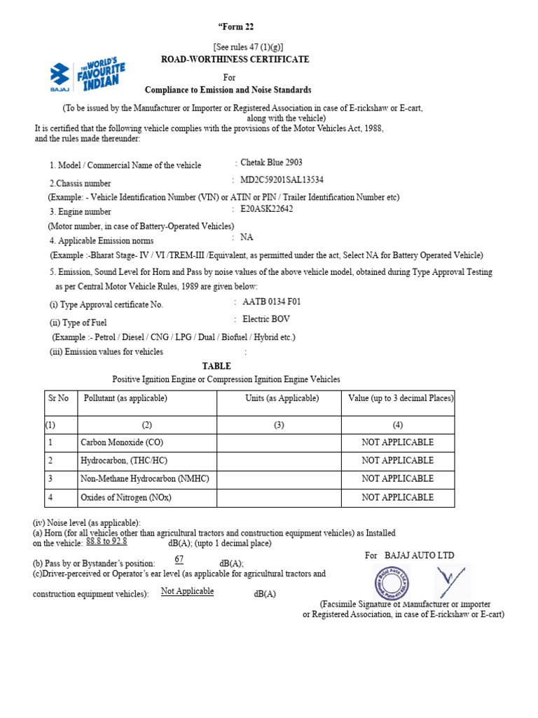 E-Rickshaw Road-Worthiness Certificate | PDF | Exhaust Gas | Engineering