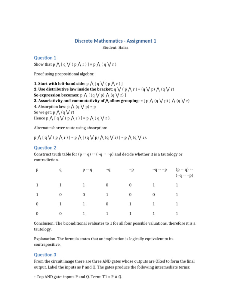 Discrete Math Assignment Solutions | PDF | Mathematics | Logic