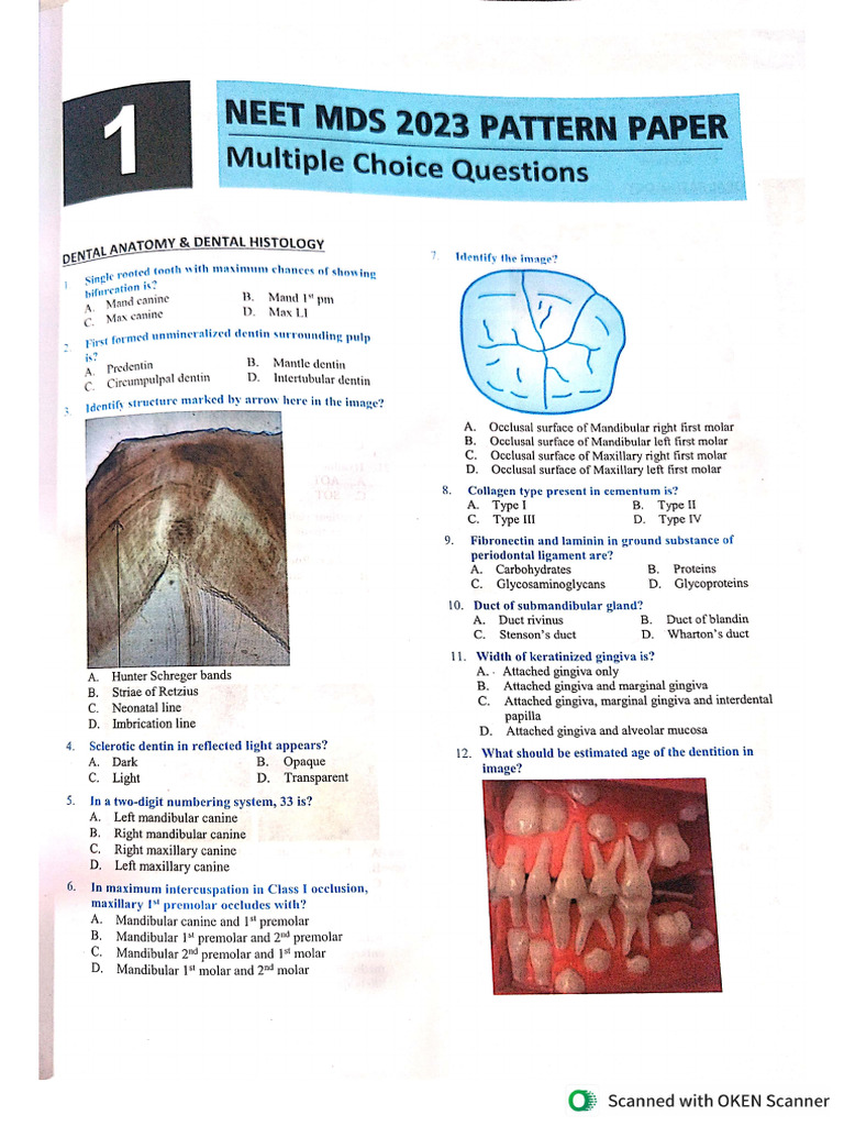 Neet MDS 2023 Questions | PDF