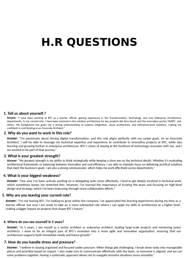 H.R. Interview Insights for Associate Architect | PDF | Cloud Computing ...