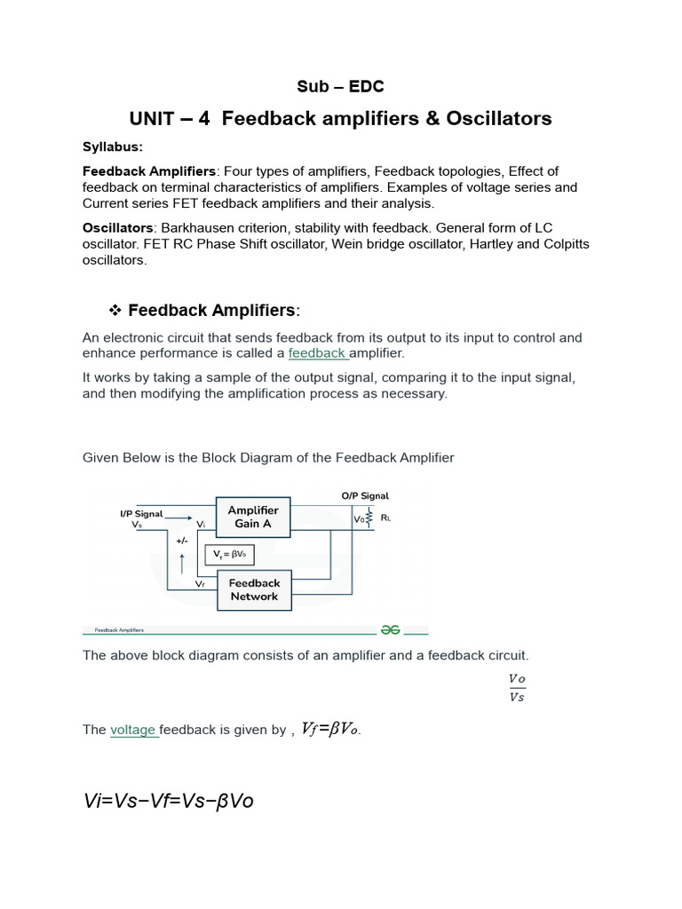 EDC unit 4 | PDF | Electronic Oscillator | Amplifier