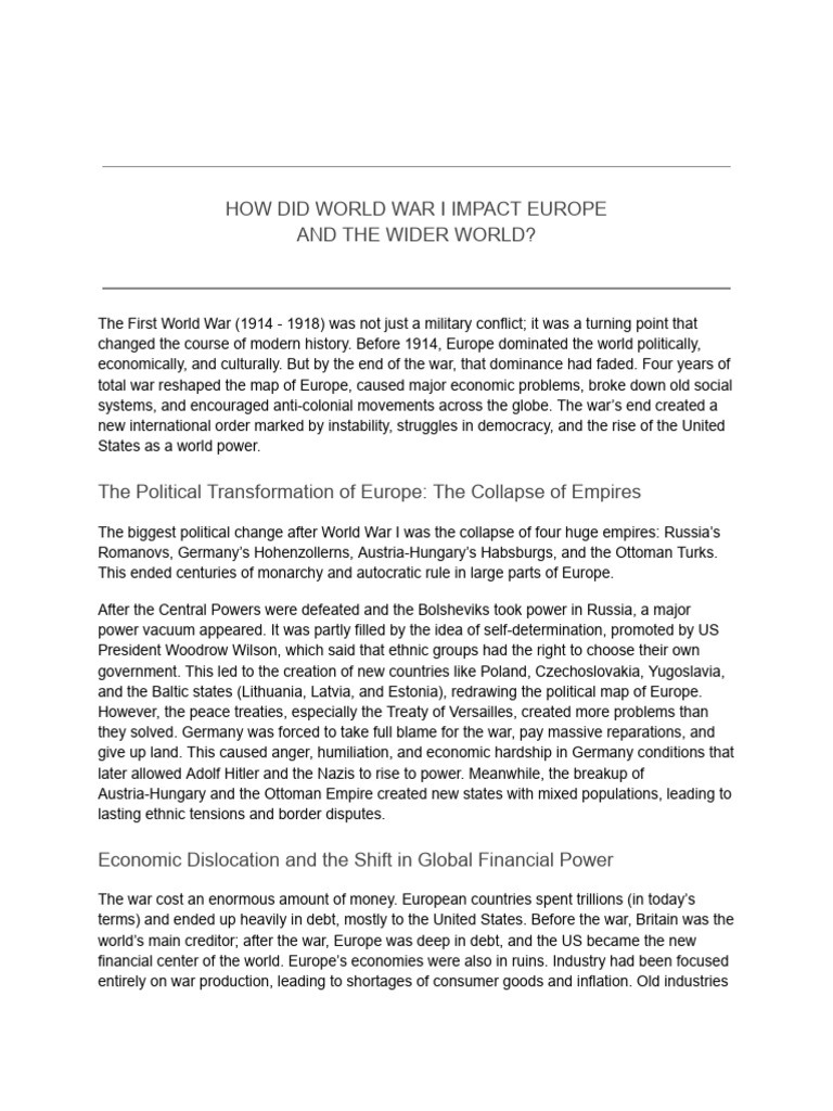 How Did World War i Impact Europe and the Wider World | PDF | World War ...