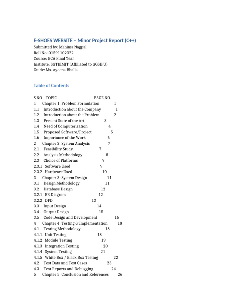 E Shoes Website Project Report With Index | PDF