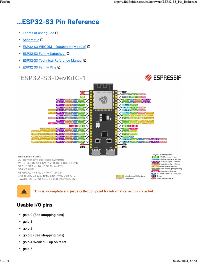 Référence des broches ESP32-S3 | PDF