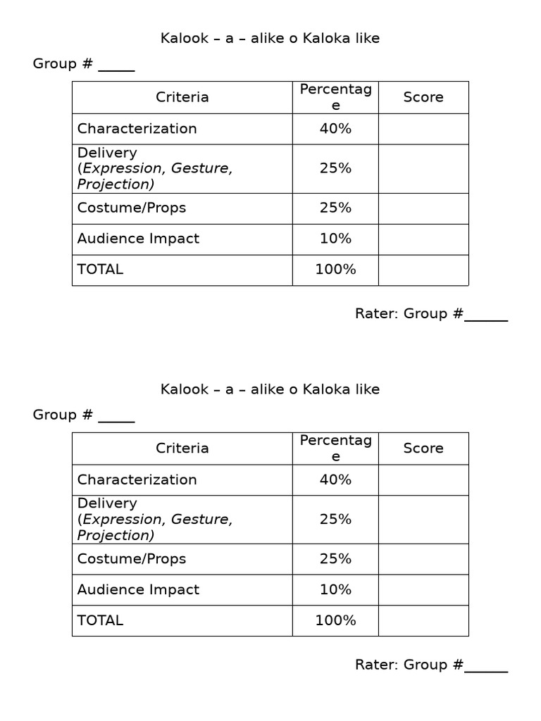 Score Sheet Kalook | PDF