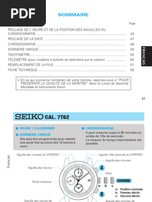 Notice Mode D'emploi Ancienne Pour Montre Seiko Quartz Analogique Cristal - Occasion Pour Collectionneurs