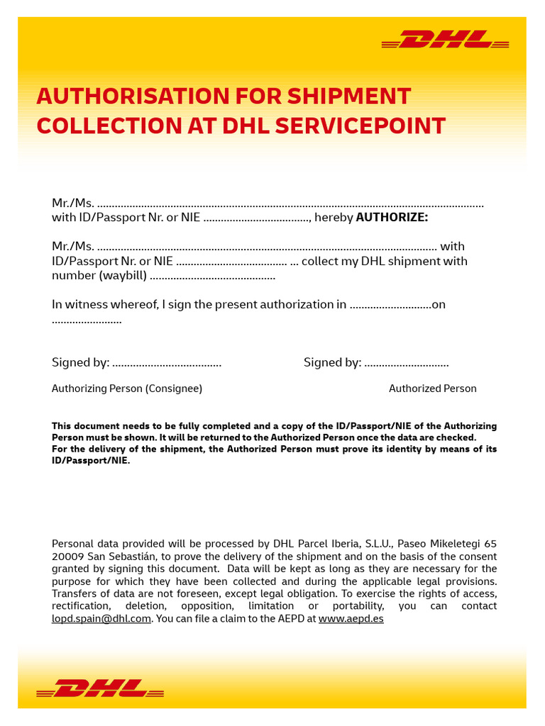 DHL Shipment Collection Authorization Form | PDF