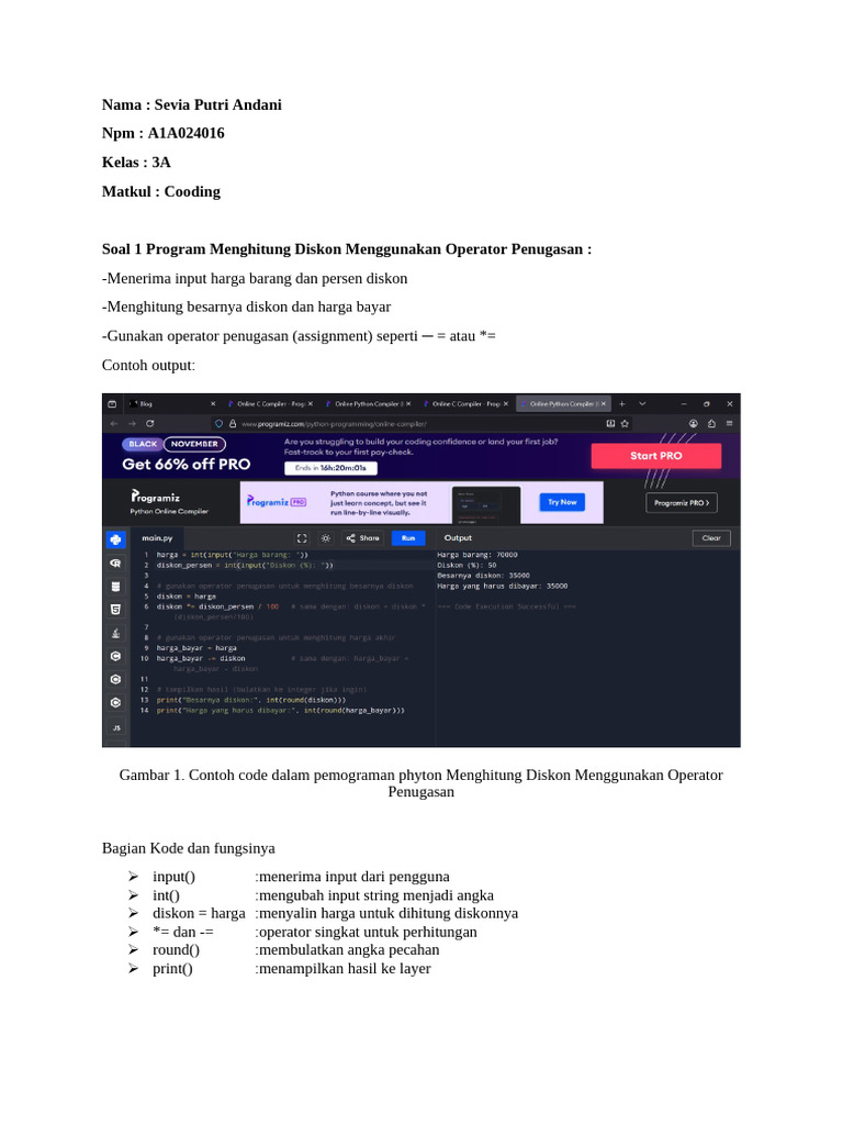 Program Python: Hitung Diskon dan Nilai Terbesar | PDF