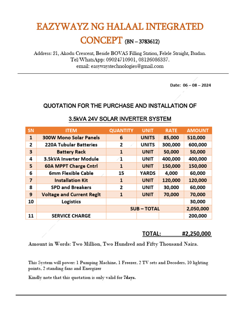 3.5kva Solar Inverter Quotations - Aug 6th'24-1 | PDF
