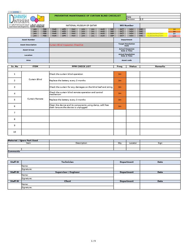 Curtain Blind Maintenance Checklist | PDF | Curtain